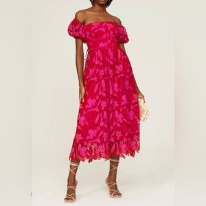 Ml Monique Lhuillier - Off the Shoulder MIDI Dress - Hot Fuchsia Cayenne color
